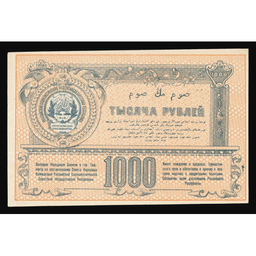 Russia - Turkestan, 1000 Rubles 1920, АЛ 9396 (Thick paper)