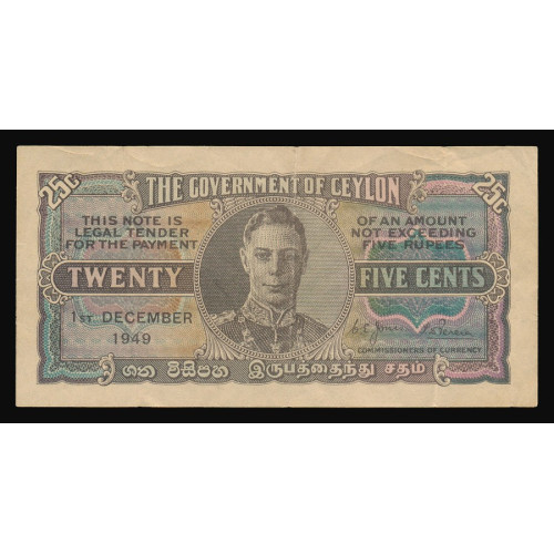 Ceylon, 25 Cents 1949, A/63 935940