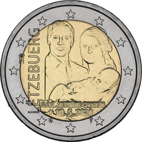 Luxembourg, 2 Euro 2020, Birth of Prince Charles (relief)