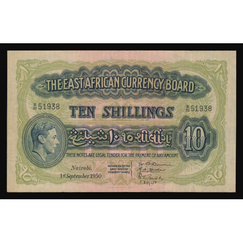 East Africa, 10 Shillings 1950, B/30 51938