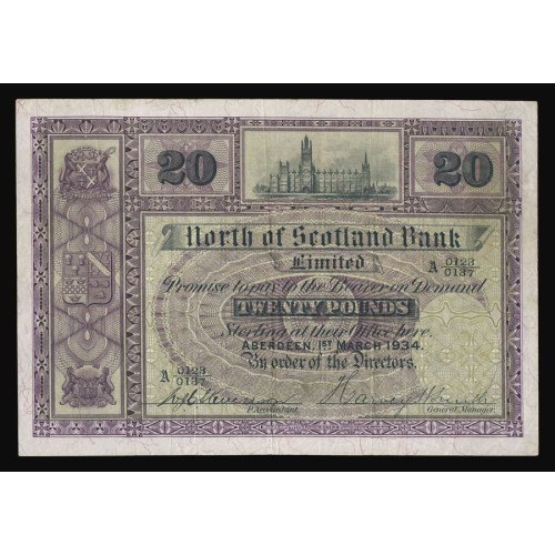 Scotland - North of Scotland Bank Limited, 20 Pounds 1934, A 0123/0137