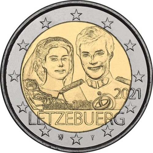 Luxembourg, 2 Euro 2021, Wedding of Grand Duke Henri and Grand Duchess Marie-Therese (relief)