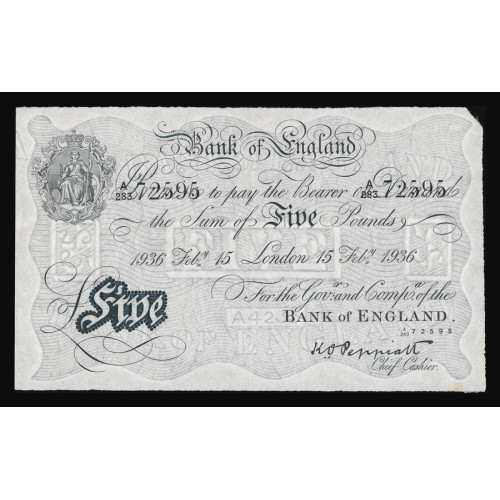 Great Britain, 5 Pounds 1936, A/283 72595 (Operation Bernhard)