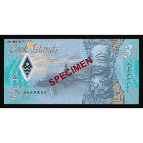 Cook Islands, 3 Dollars 2021, AA 000000, Specimen (Polymer)