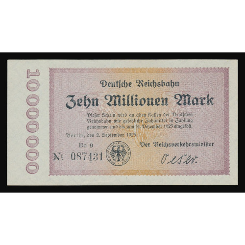 Germany - Deutsche Reichsbahn Berlin, 10 Milionen Mark 1923