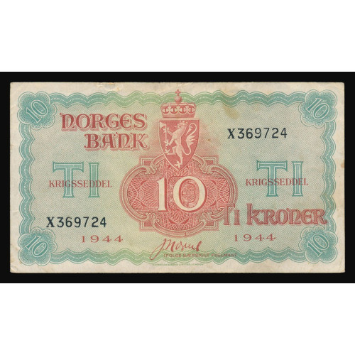 Norway, 10 Kroner 1944, X 369724