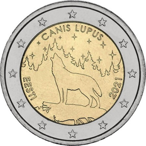 Estonia, 2 Euro 2021, Estonian national animal - The wolf