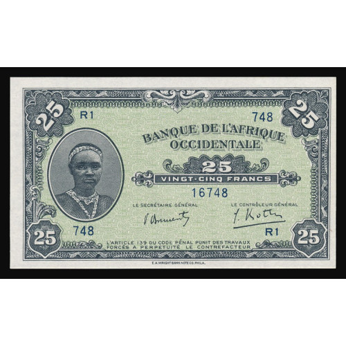 French West Africa, 25 Francs 1942, R1 16748