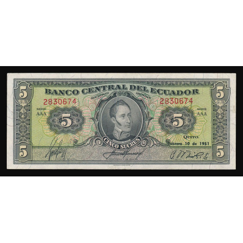 Ecuador, 5 Sucres 1951, AAA 2830674