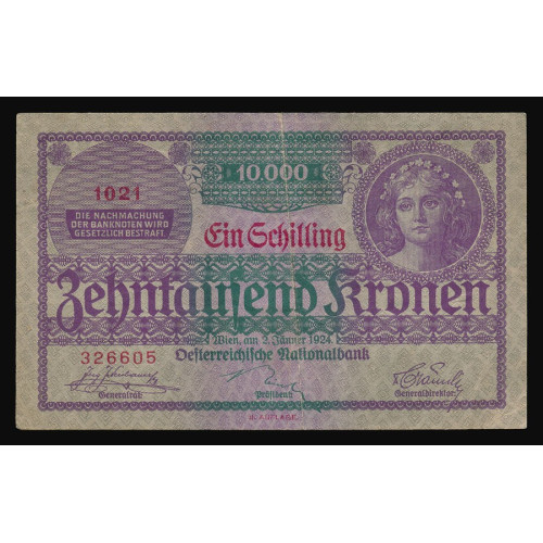 Austria, 1 Schilling on 10000 Kronen 1924, 326605