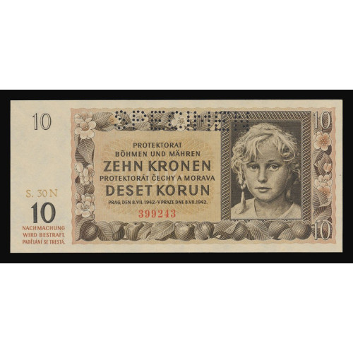 Bohemia & Moravia, 10 Korun 1942, 399243, SPECIMEN perf.