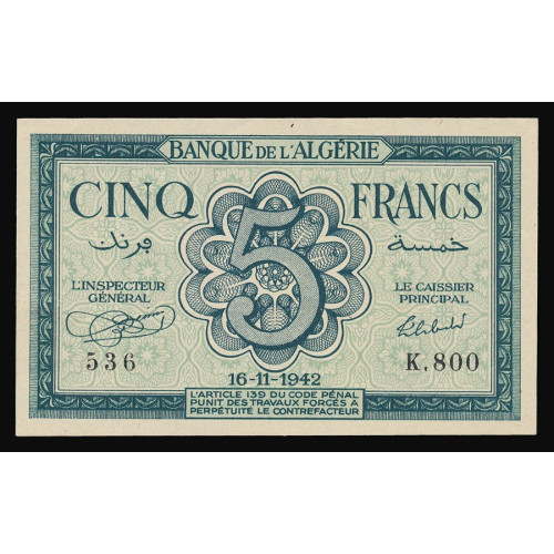 Algeria, 5 Francs 1942