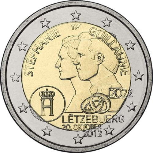 Luxembourg, 2 Euro 2022, 10th Wedding Anniversary of Heir Grand Duke William and Heir Grand Duchess Stephanie