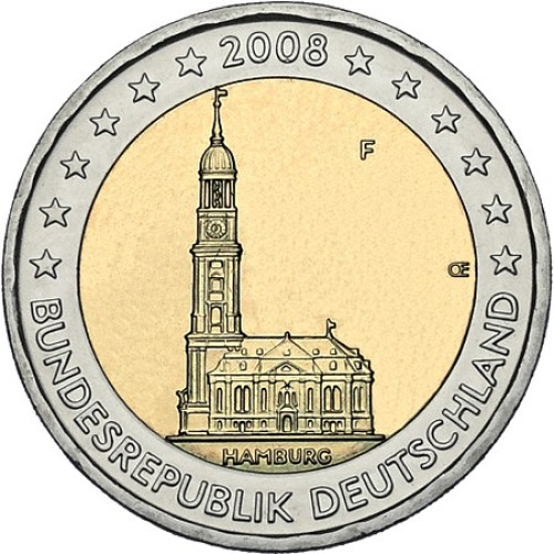 Germany, 2 Euro 2008, St. Michaels Church in Hamburg (J)