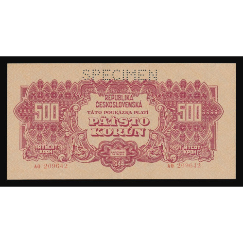 Czechoslovakia, 500 Korun 1944, AO 209642, Specimen