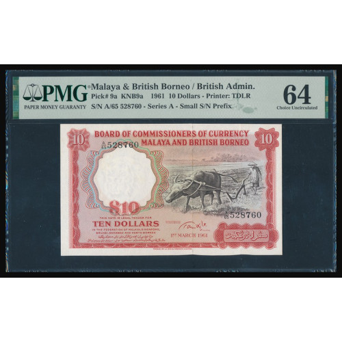 Malaya and British Borneo, 10 Dollars 1961, A/65 528760