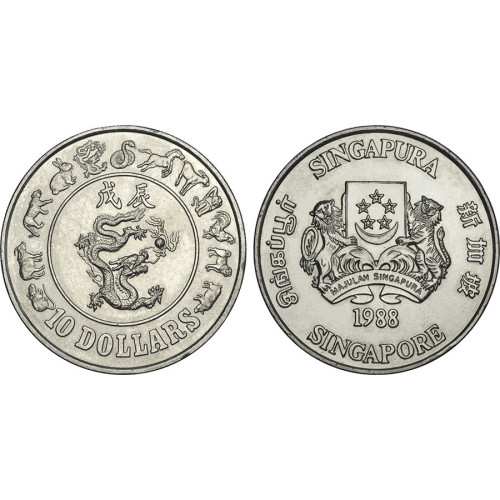 Singapore, 10 Dollars 1988, Year of the Dragon