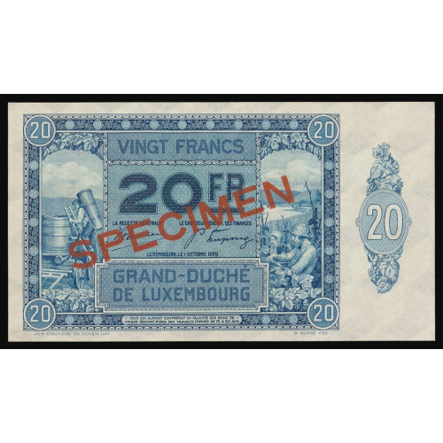 Luxembourg, 20 Francs 1929, Specimen