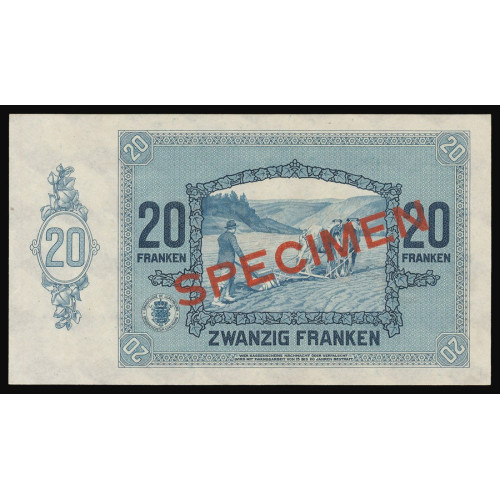 Luxembourg, 20 Francs 1929, Specimen