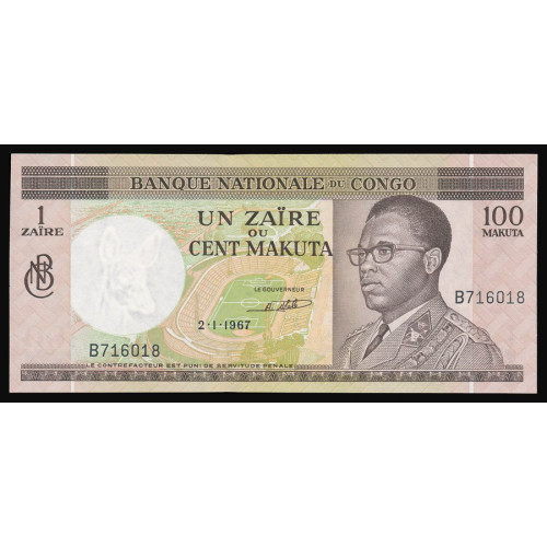 Congo Democratic Republic, 100 Makuta 1967, B 716018