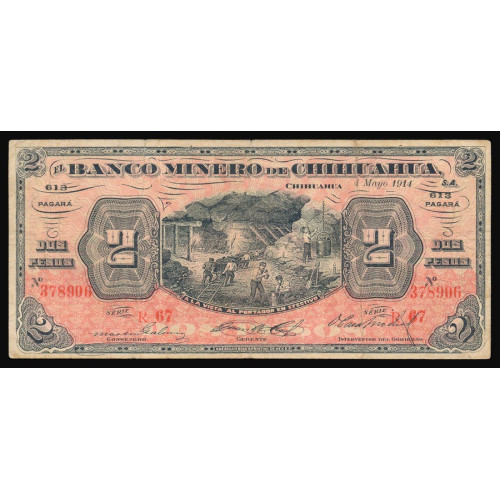 Mexico - El Banco Minero de Chihuahua, 2 Pesos 1914, 378906