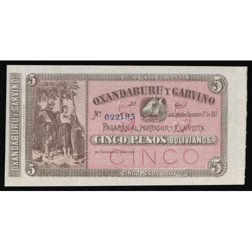 Argentina - Oxandaburu y Garvino, 5 Pesos Bolivianos 1867, 022195