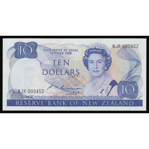 New Zealand, 10 Dollars 1985-89 (Low number)