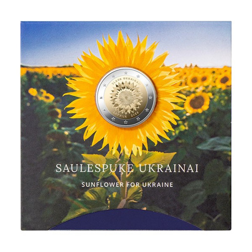 Latvia, 2 Euro 2023, Sunflower for Ukraine (BU) (coincard)