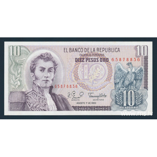 Colombia, 10 Pesos Oro 1980