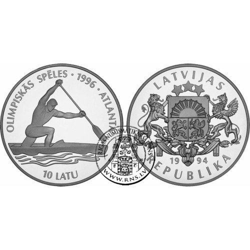 Latvia, 10 Lats 1994, Canoeist - Atlanta 1996