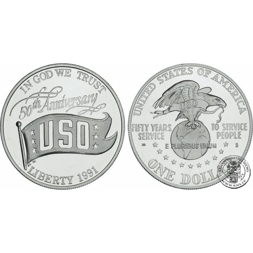 United States, 1 Dollar 1991, USO 50th Anniversary