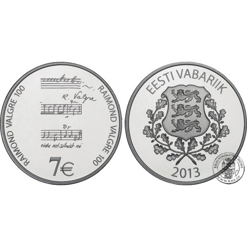 Estonia, 7 Euro 2013, Raimond Valgre 100 (Box + COA)