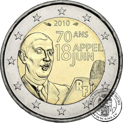 France, 2 Euro 2010, 70th Anniversary of the Appeal of June 18