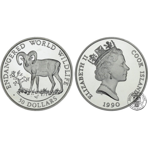 Cook Islands, 50 Dollars 1990, Bighorn sheep