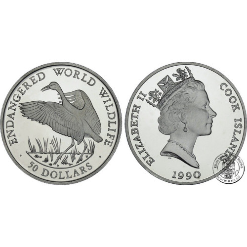 Cook Islands, 50 Dollars 1990, Whooping crane