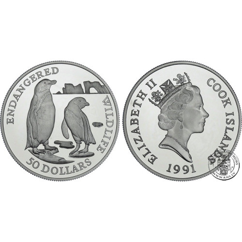 Cook Islands, 50 Dollars 1991, Jackass penguins