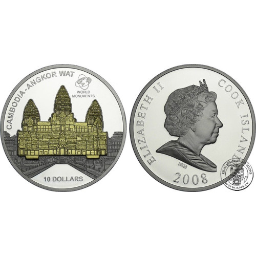 Cook Islands, 10 Dollars 2008, Angkor Wat temple