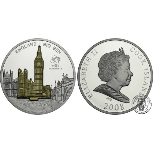 Cook Islands, 10 Dollars 2008, Parliament Buildings and Big Ben