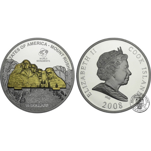 Cook Islands, 10 Dollars 2008, Mount Rushmore