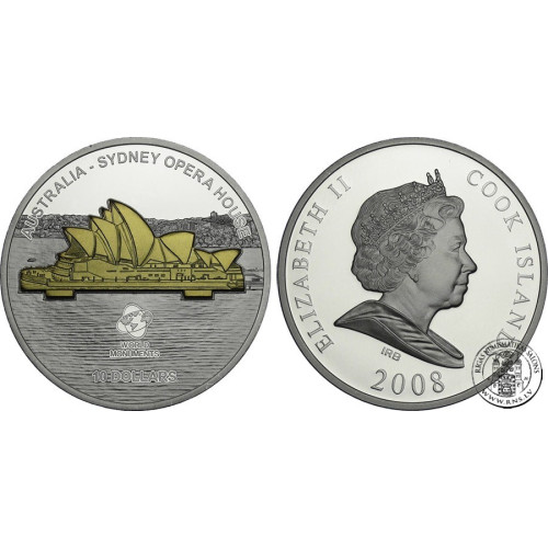 Cook Islands, 10 Dollars 2008, Sydney Opera House