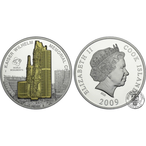 Cook Islands, 10 Dollars 2009, Ruins of Kaiser Church in Berlin