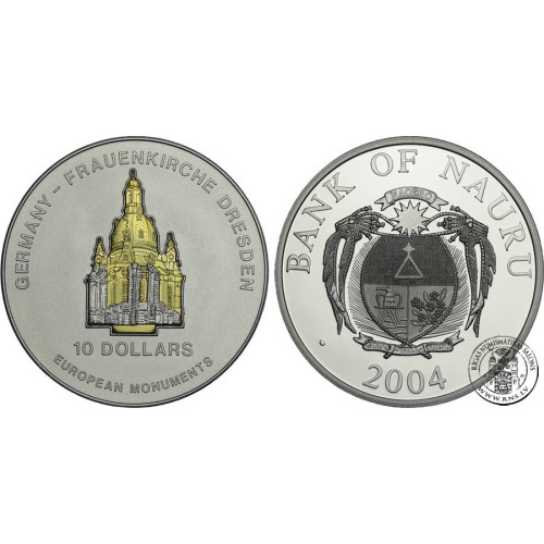 Nauru, 10 Dollars 2004, European monuments - Frauenkirche Dresden