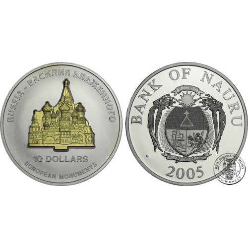 Nauru, 10 Dollars 2005, European monuments - Vasily the Blessed Cathedral in Moscow