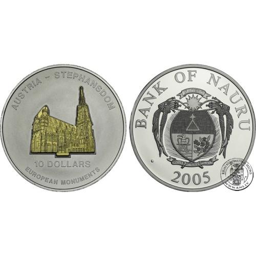 Nauru, 10 Dollars 2005, European monuments - St. Stephen's Cathedral in Vienna