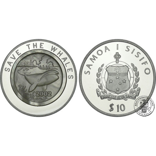 Samoa, 10 Tala 2002, Bowhead Whale (pearl insert)