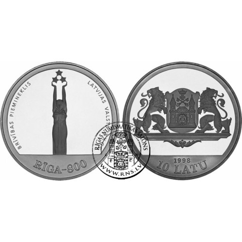 Latvia, 10 Lats 1998, 20th century, Freedom Monument