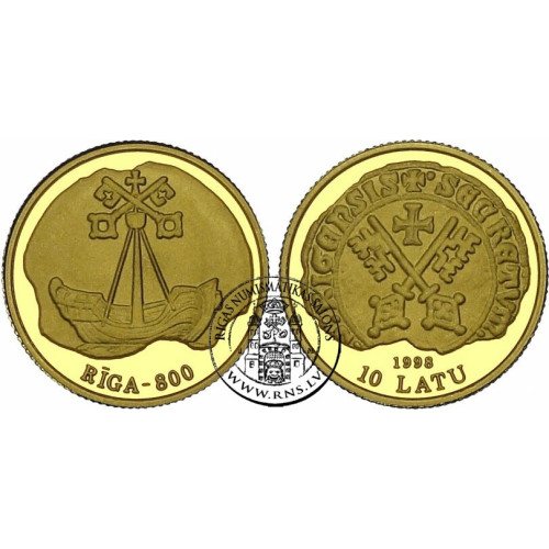 Latvia, 10 Lats 1998, the Great Guild's coat of arms (1/25 Oz)