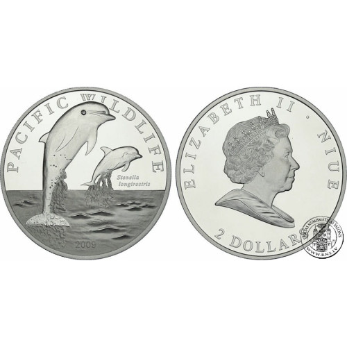 Niue, 2 Dollars 2009, Spinner Dolphins