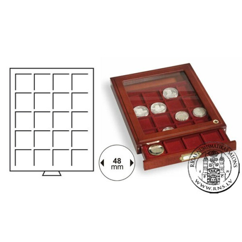 Coin Box with glass 20 square compartments up to 48 mm  ø (HMBG20)