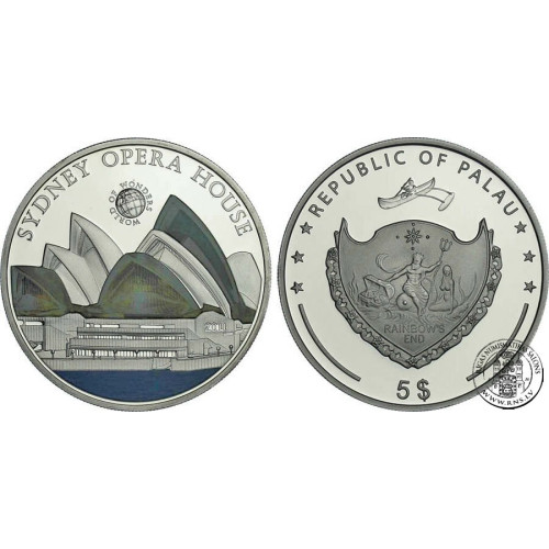 Palau, 5 Dollars 2011, World Wonders - Sydney Opera House